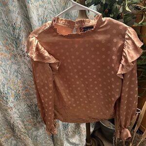 Indigo Poppy Gold Ruffled Mandarin Collar Blouse